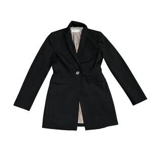 Calvin Klein One Button Long Blazer SZ 2 Wool Blend Career Professional Coat